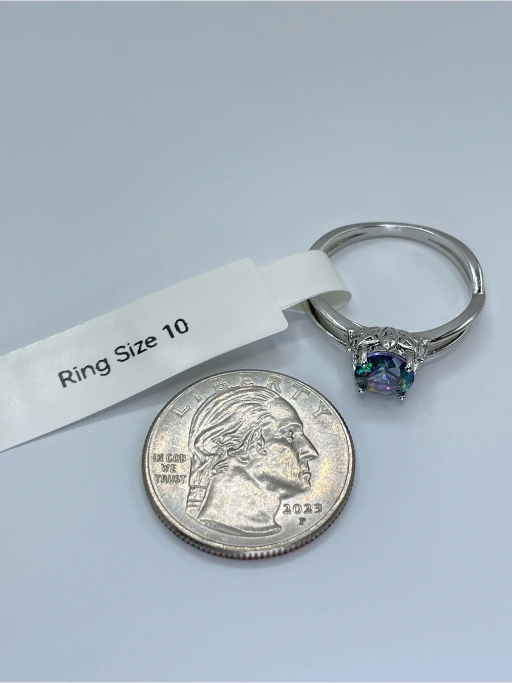 Swarovski Crystal Elements Mystic Rainbow Crystal Solitaire Ring Sz 10
